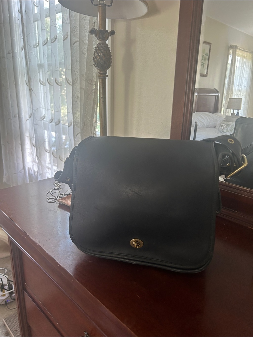Vintage Classic Navy Leather Stewardess  Shoulder Bag